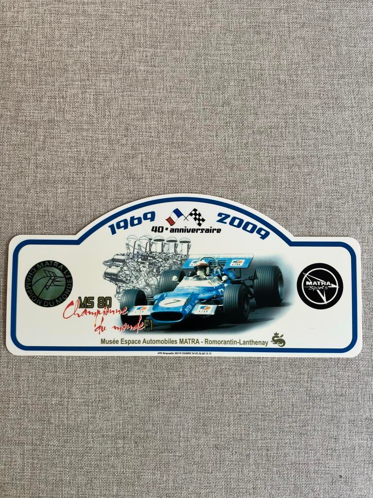 F1 collectors item - Matra MS 80 bord 1969-2009, Ophalen of Verzenden, Zo goed als nieuw, Sport, A1 t/m A3