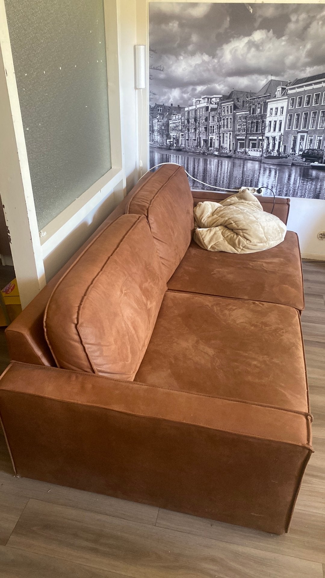 Pleather sofa slaapbank, Ophalen of Verzenden, Zo goed als nieuw, Tweepersoons
