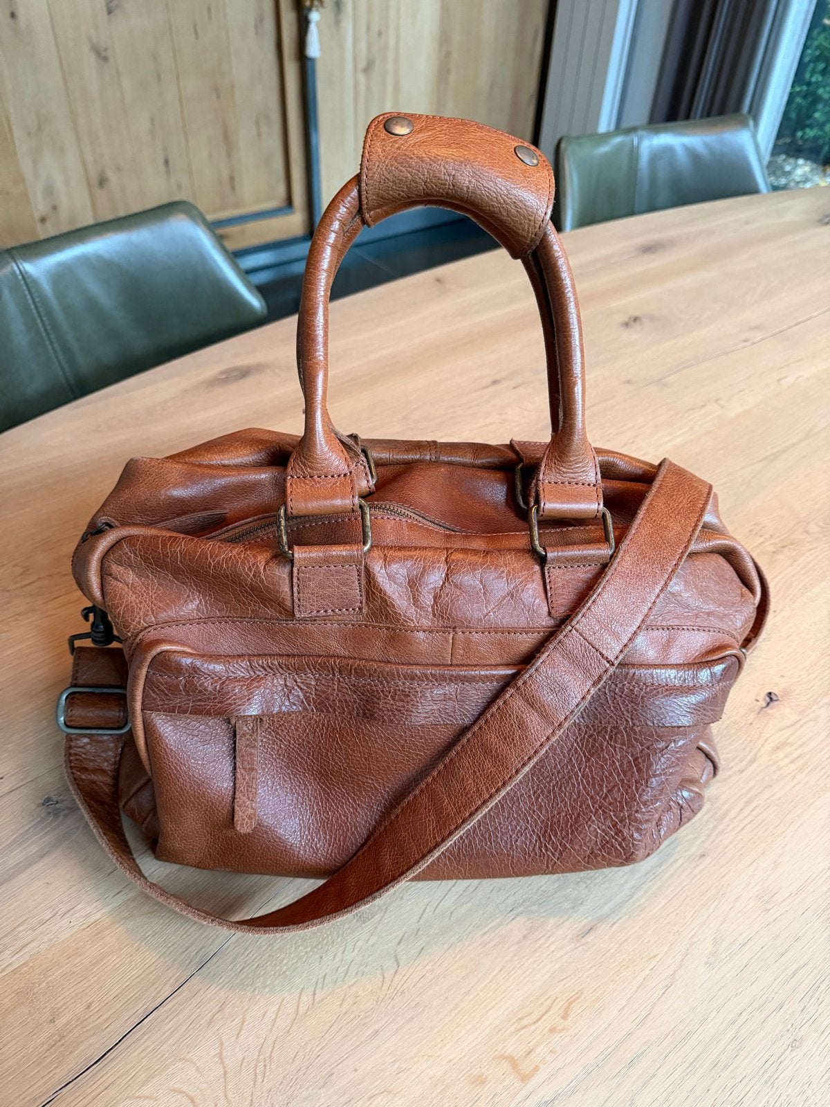 Sacha leren handtas - Cognac bruin, Ophalen of Verzenden, Gebruikt, Bruin, Handtas