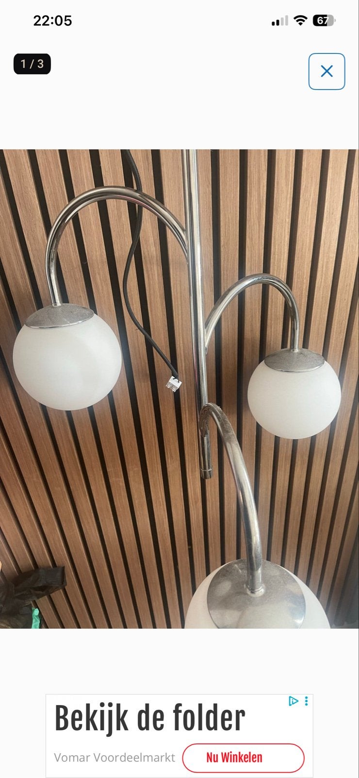 Moderne hanglamp met 3 glazen bollen, Gebruikt, E14 (klein), Ophalen of Verzenden, Glas
