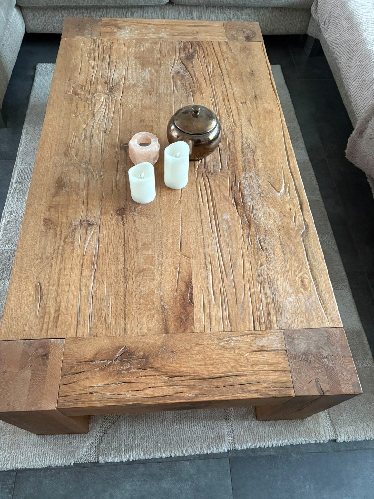 Massieve eiken salontafel - Robuust & Sfeervol, Huis en Inrichting, Ophalen of Verzenden