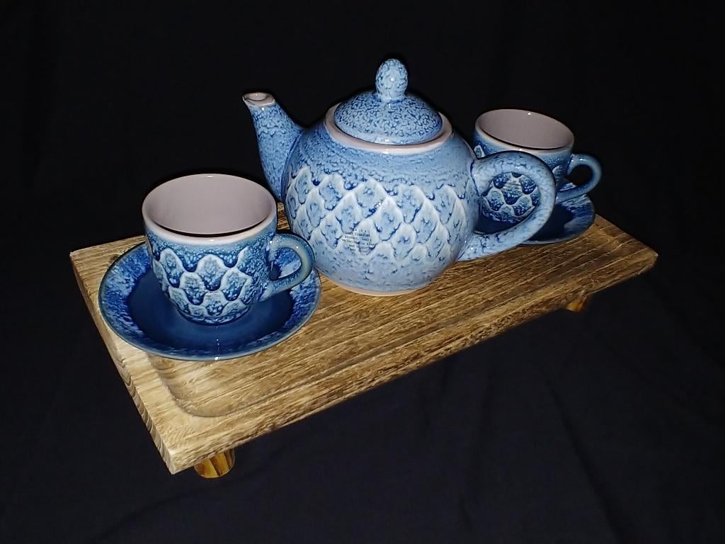 Riverdale theepot met kop en schotel - thee set Blauw -NIEUW, Antiek en Kunst, Antiek | Servies compleet, Ophalen of Verzenden