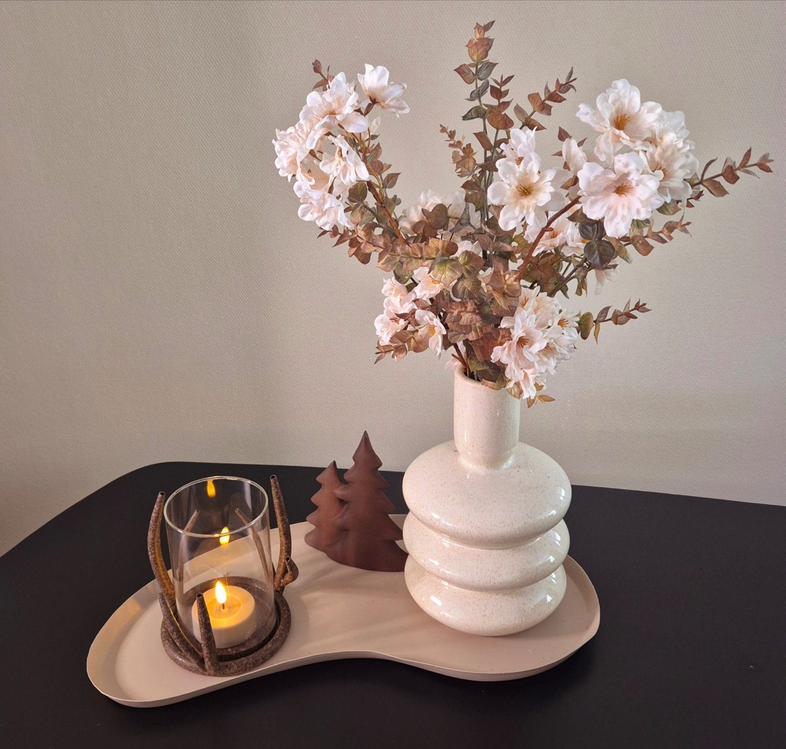 Decoratieset: Dienblad, kidney, vaas, windlicht, hertenhoofd, Beige, Nieuw, Ophalen of Verzenden, Modern