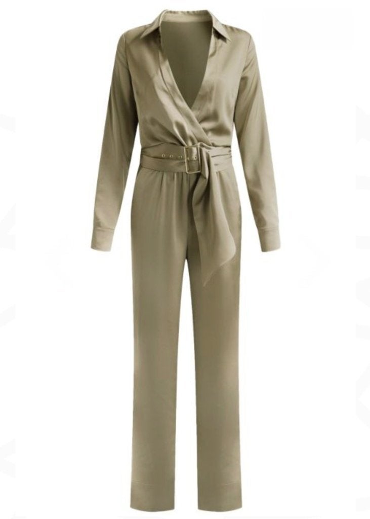 Jumpsuit Nikkie Plessen satijn taupe mt M, Kleding | Dames, Nikkie, Ophalen of Verzenden, Nieuw, Maat 38/40 (M)