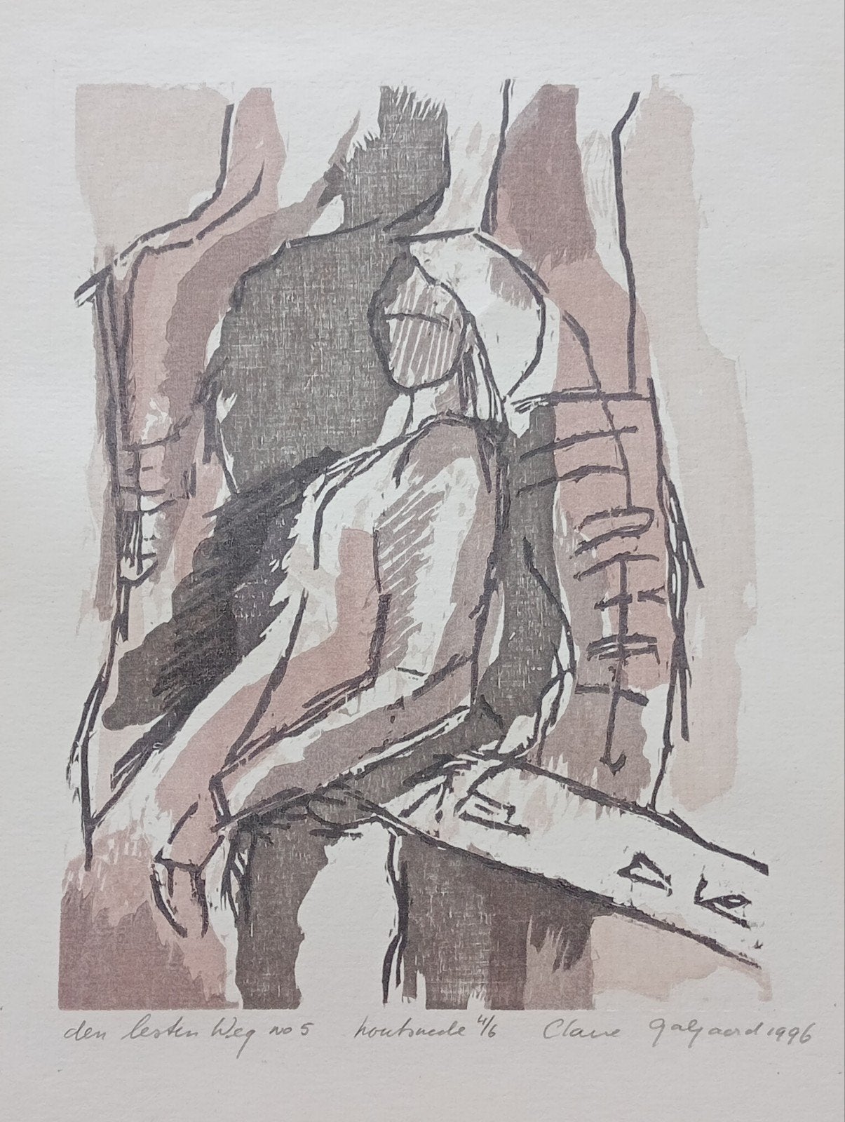 Claire Galjaard Houtsnede 4/6 'Den Lesten Weg' 1996, Ophalen of Verzenden