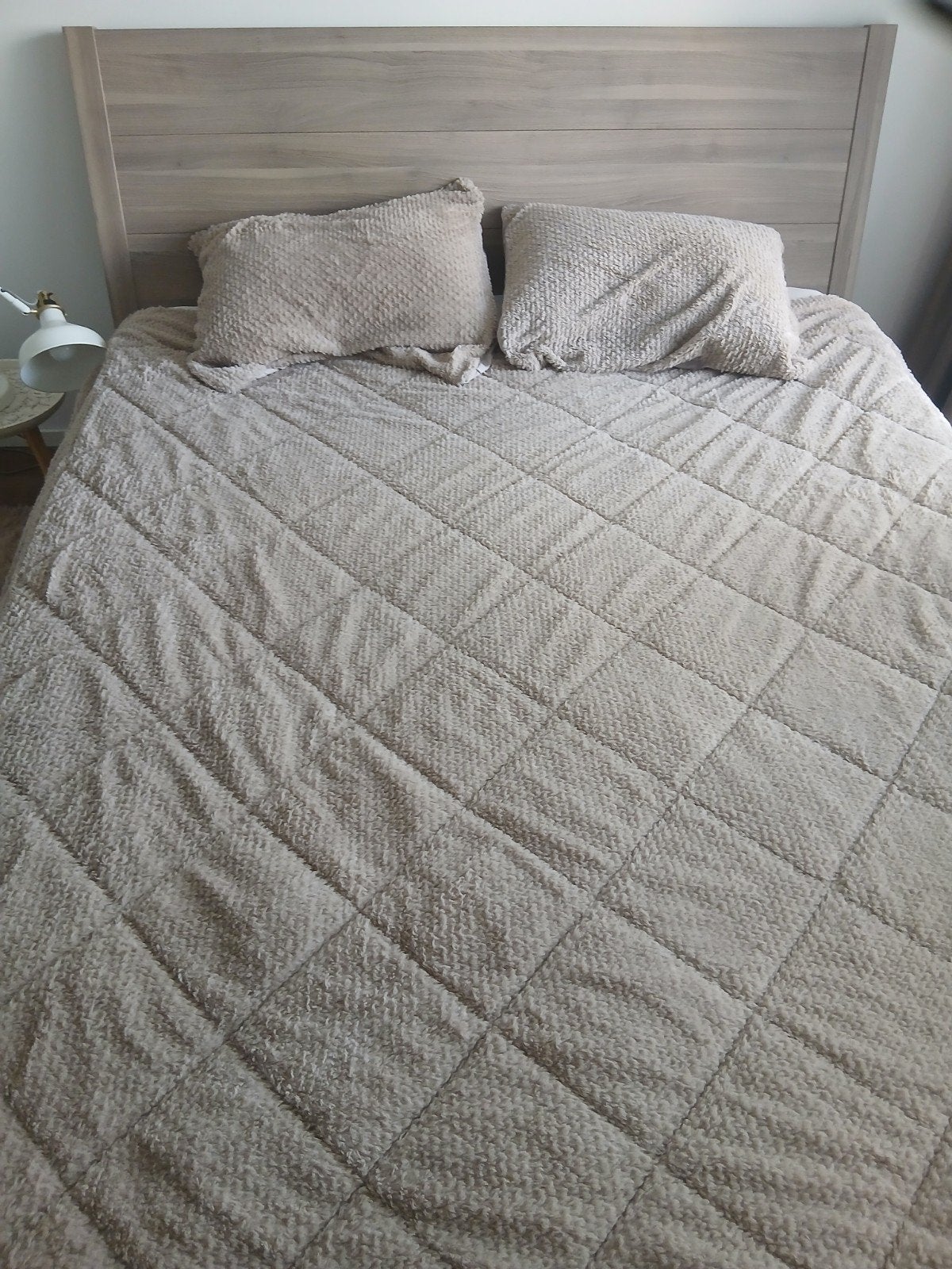 Tweepersoonsbed met hoofdbord en lattenbodem incl matras., Gebruikt, Beige, Tweepersoons, Ophalen of Verzenden
