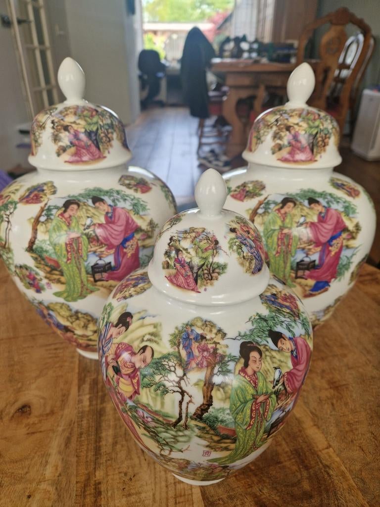 Set van 3 Chinese gemberpotten met deksel, Ophalen