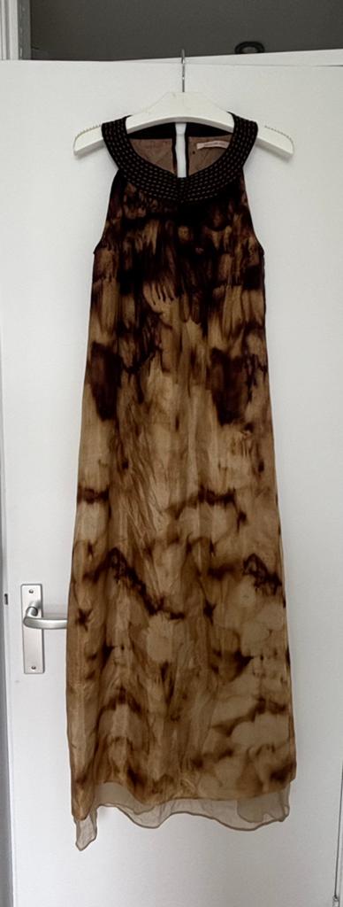 Pennyblack Zijden Jurk - Bruin Tie-Dye met Kraalaccenten, Maat 38/40 (M), Bruin, Ophalen of Verzenden, Zo goed als nieuw