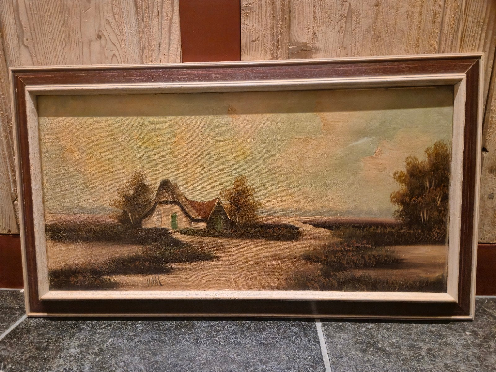 Vintage schilderij, Landschap met boerderij, gesigneerd VDAL, Ophalen, Doek, Realistisch, Landschap