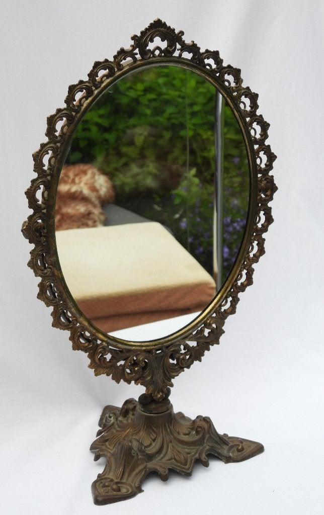 Antieke Franse Louis XV Koperen Spiegel PSYCHE tafelspiegel, Ophalen of Verzenden, Rechthoekig, Minder dan 50 cm