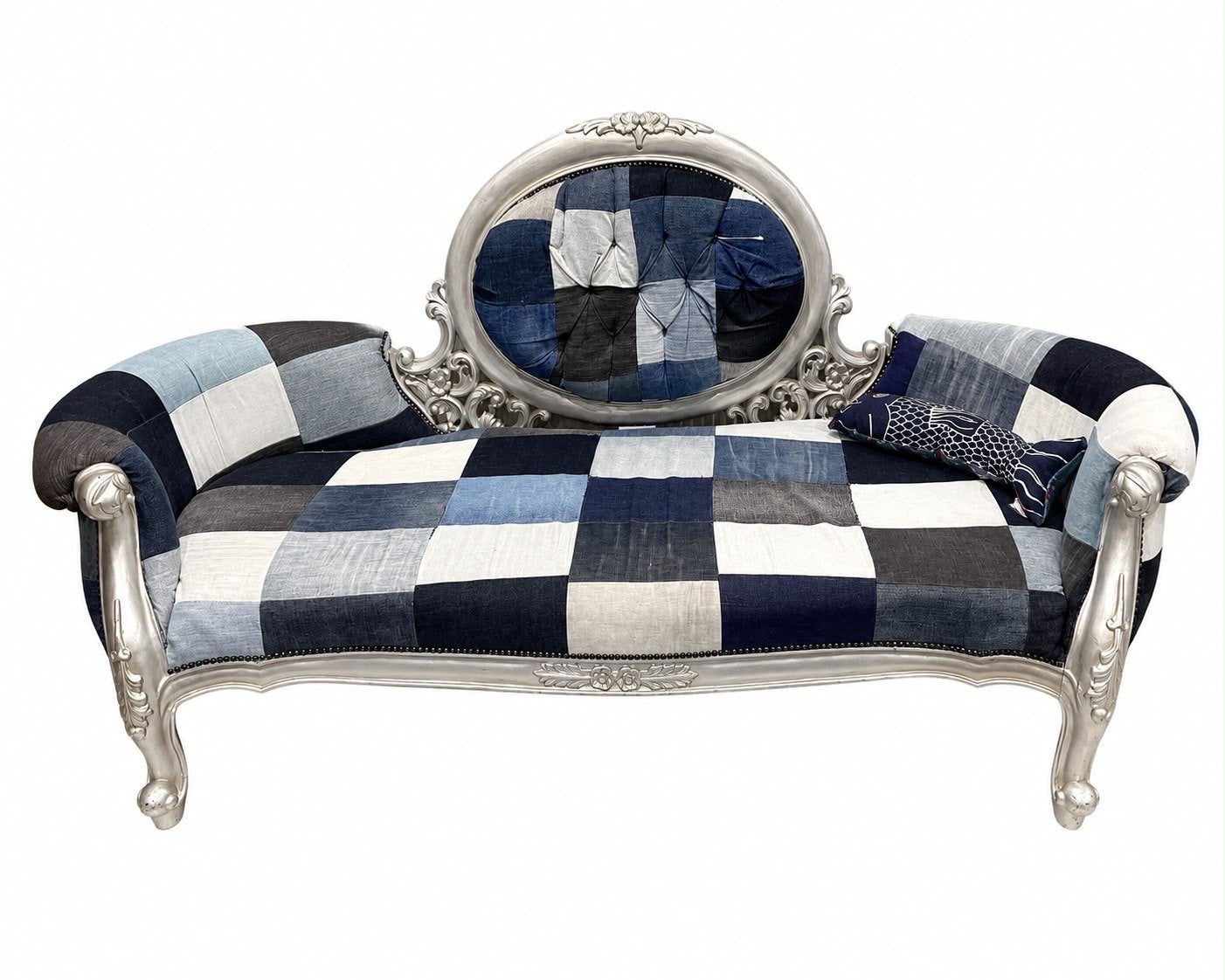 Unieke bank van patchwork denim, Ophalen, Gebruikt, Tweepersoons, Stof