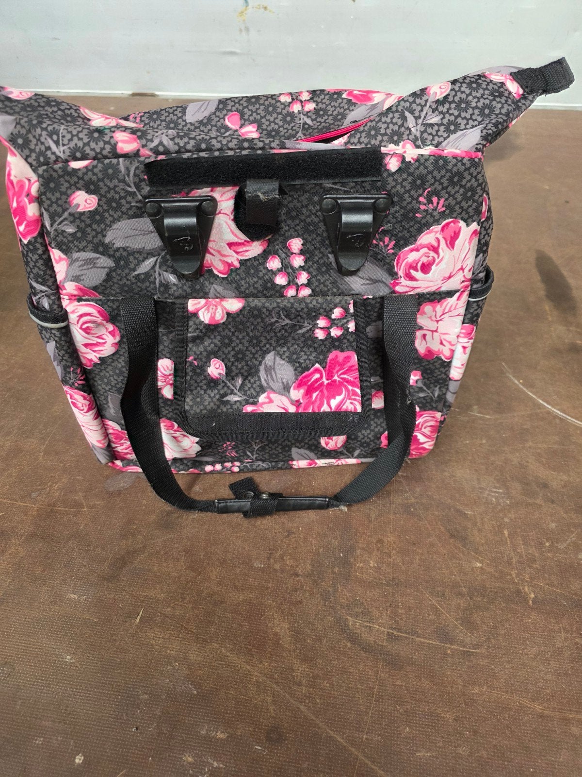 Fietstas met schouderband - Zwart met Roze Bloemen, Ophalen, Zo goed als nieuw