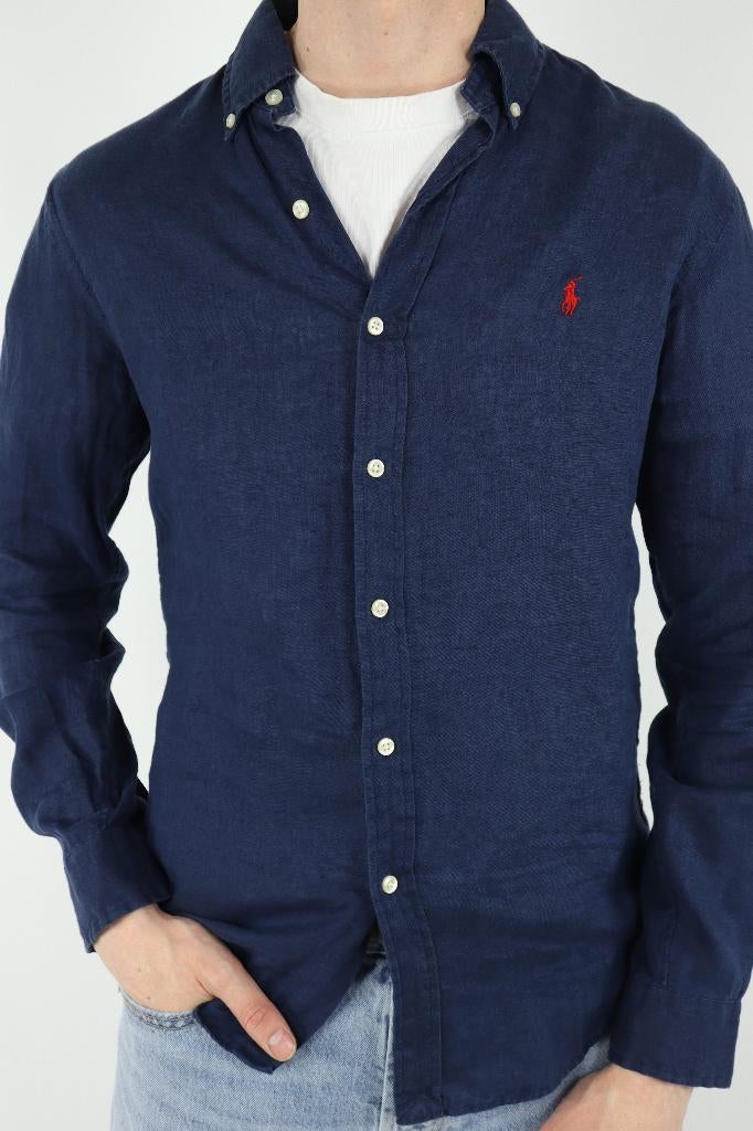 Ralph Lauren overhemd linnen - S, Kleding | Heren, Jassen | Winter, Blauw, Ralph Lauren, Ophalen of Verzenden, Zo goed als nieuw