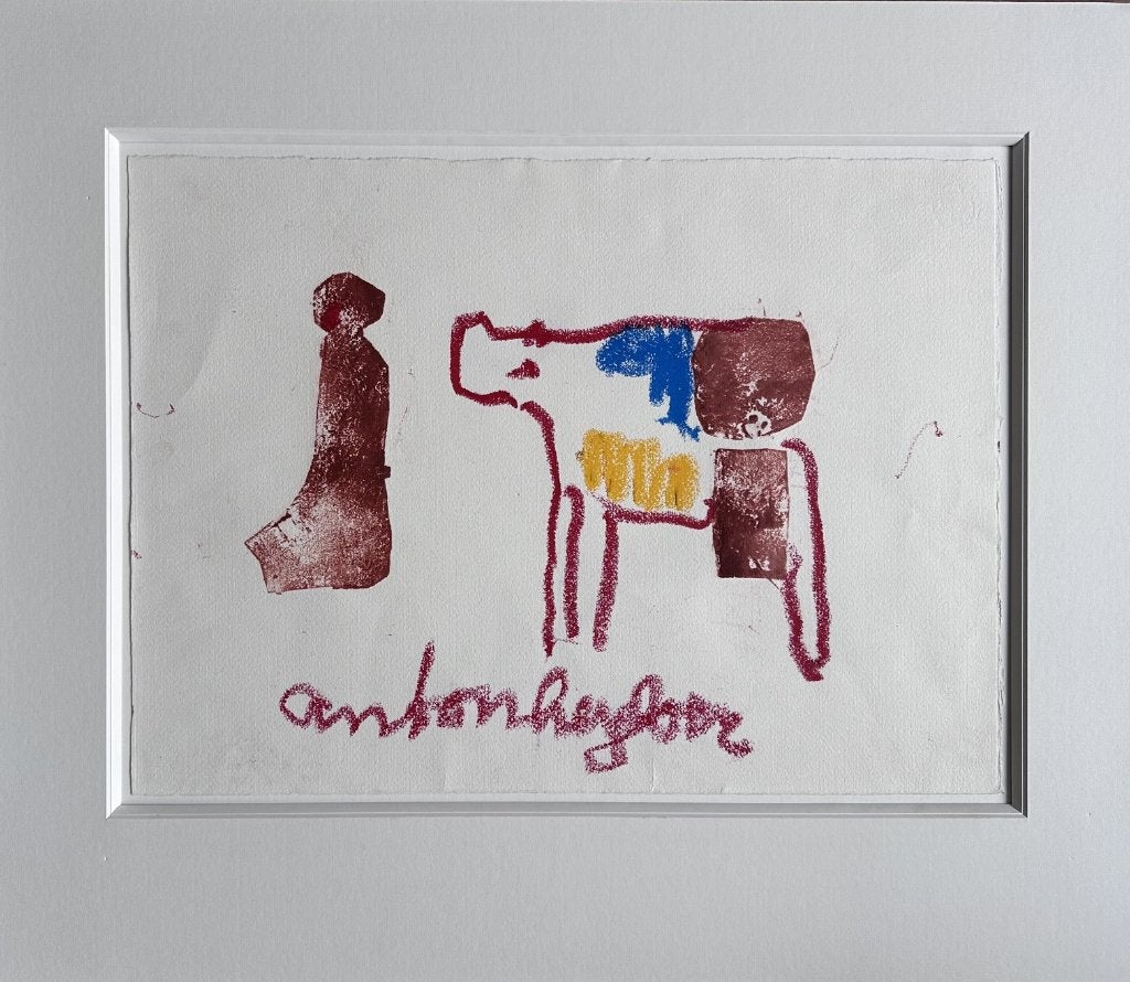 Anton Heyboer mixed media koe, Ophalen, Passe-partout