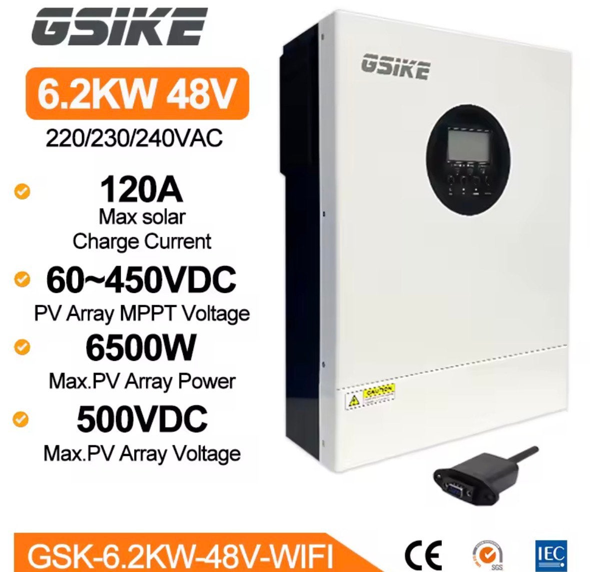 6.2 kW hybride omvormer, 30 tot 80 cm, Overige typen, Nieuw, Minder dan 60 cm