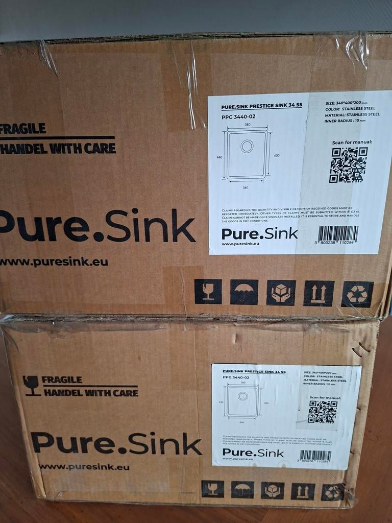 Pure.Sink spoelbak RVS inbouw opbouw onderbouw, Huis en Inrichting, Keuken | Keukenelementen, Ophalen, Nieuw, Minder dan 100 cm