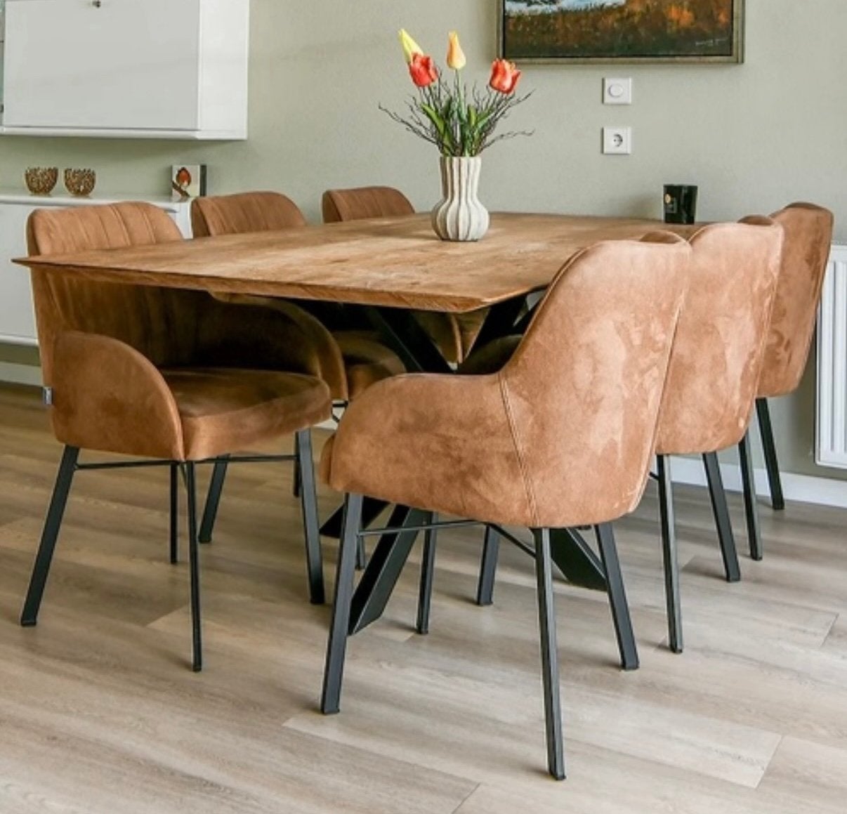 Eettafel Curves met 6 stoelen, Ophalen, Gebruikt, Teakhout, 200 cm of meer