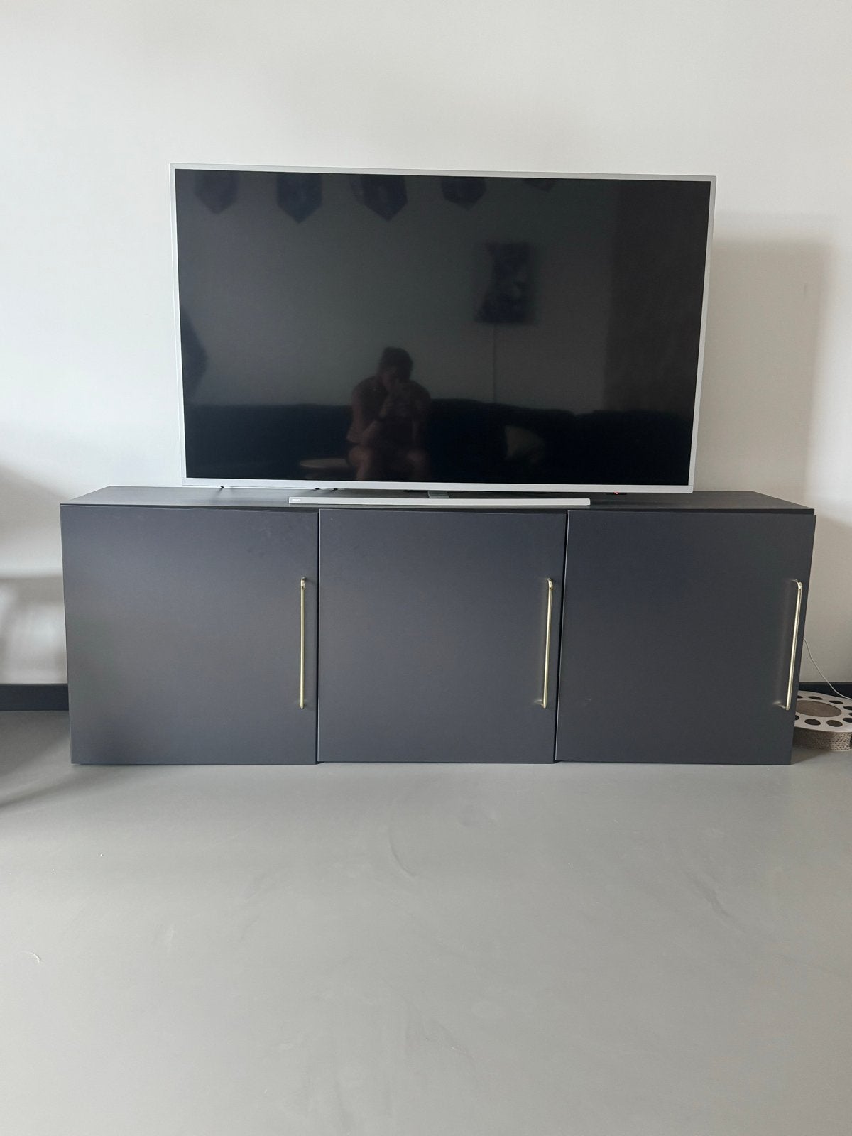 Strak IKEA BESTÅ TV-meubel / Dressoir grijs + goud 180cm, Ophalen, Overige materialen, 150 tot 200 cm, Zo goed als nieuw