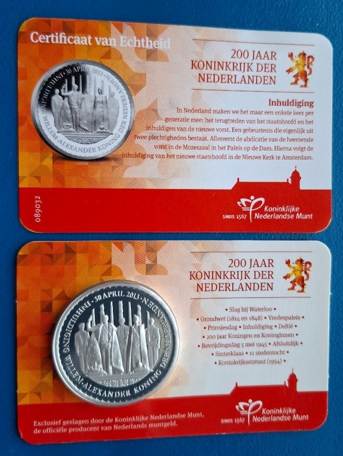 "Inhuldiging" herdenkingspenning in coincard - 2013, Verzenden, Overige materialen, Nederland