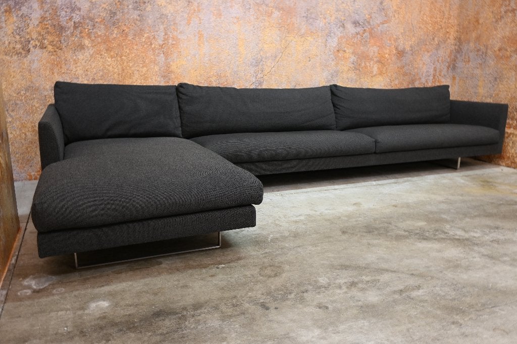 ZGANieuw grote zwart/grijze stoffen Montis Axel hoekbank XL, Montis, 300 cm of meer, Ophalen of Verzenden, Zo goed als nieuw