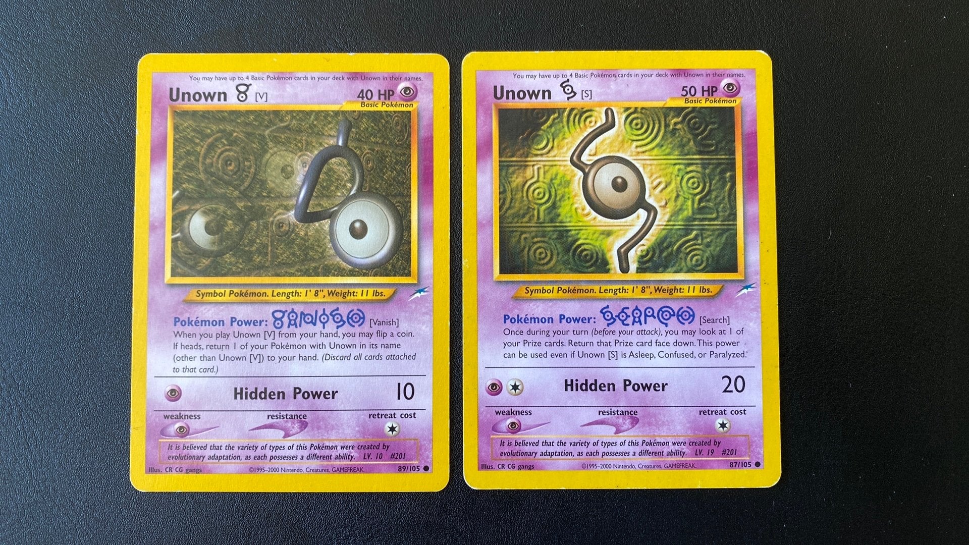 Pokemon unown v & s 87 89 / 105 neo destiny, Verzenden, Gebruikt, Losse kaart