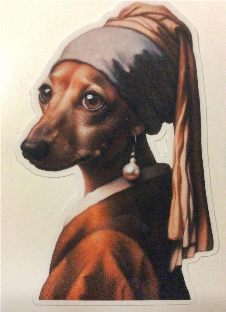 Dachshund Teckel Meisje met de Parel vermeer Sticker, Verzenden, Nieuw, Bedrijf of Vereniging