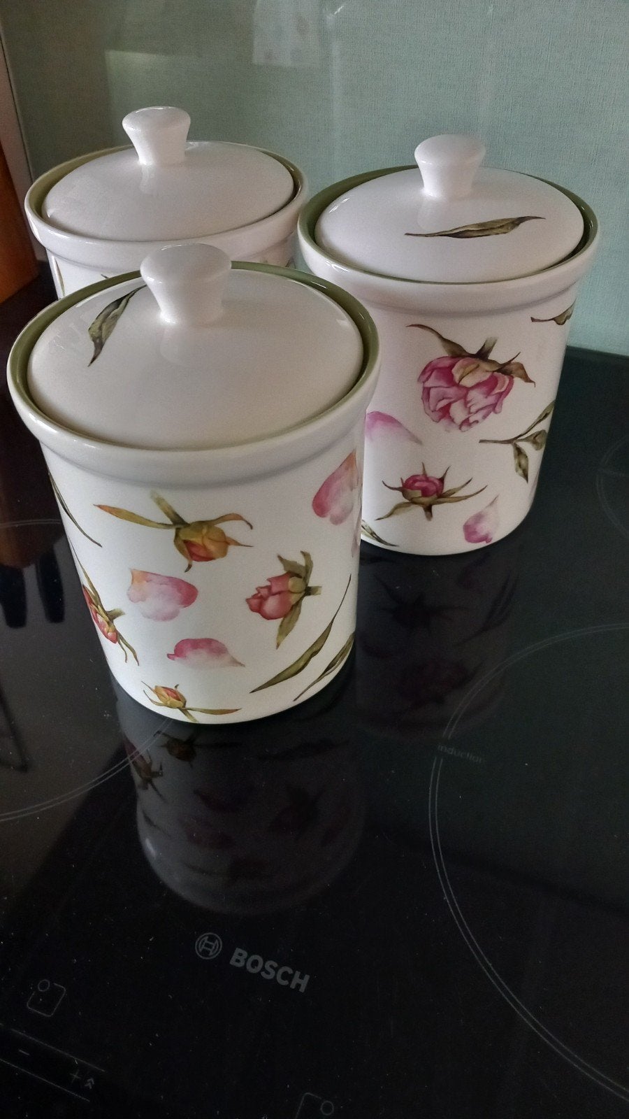 servies pioenroos Jet voorraadpotten, Huis en Inrichting, Gebruikt, Overige merken, Overige typen, Ophalen of Verzenden