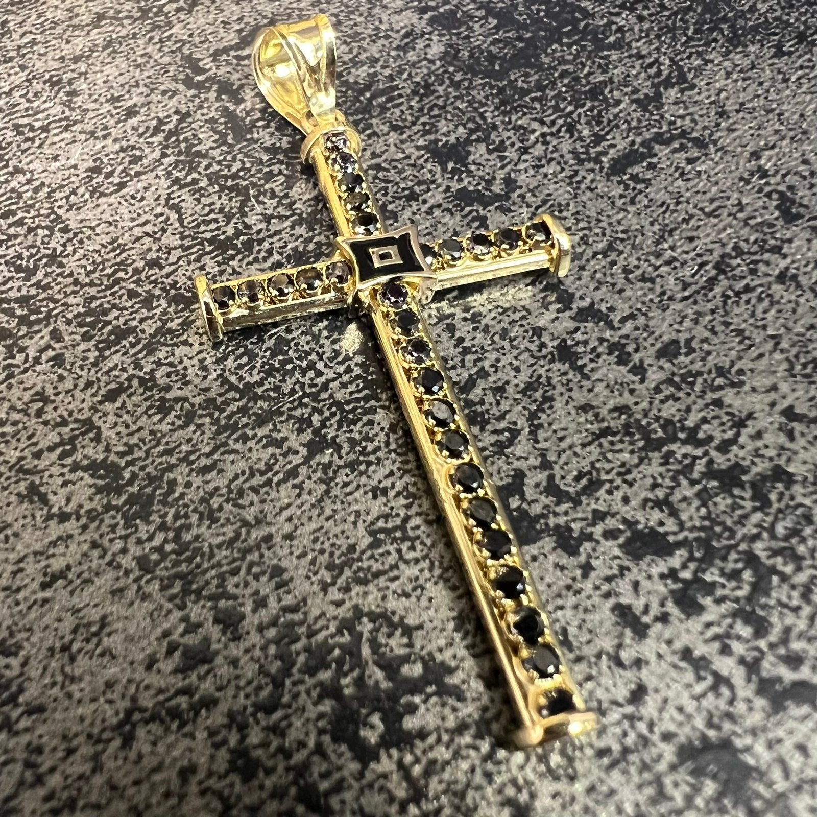 14 karaat gouden kruis hanger onyx stenen zwart, Ophalen of Verzenden, Nieuw, Goud, Kruis of Symbool