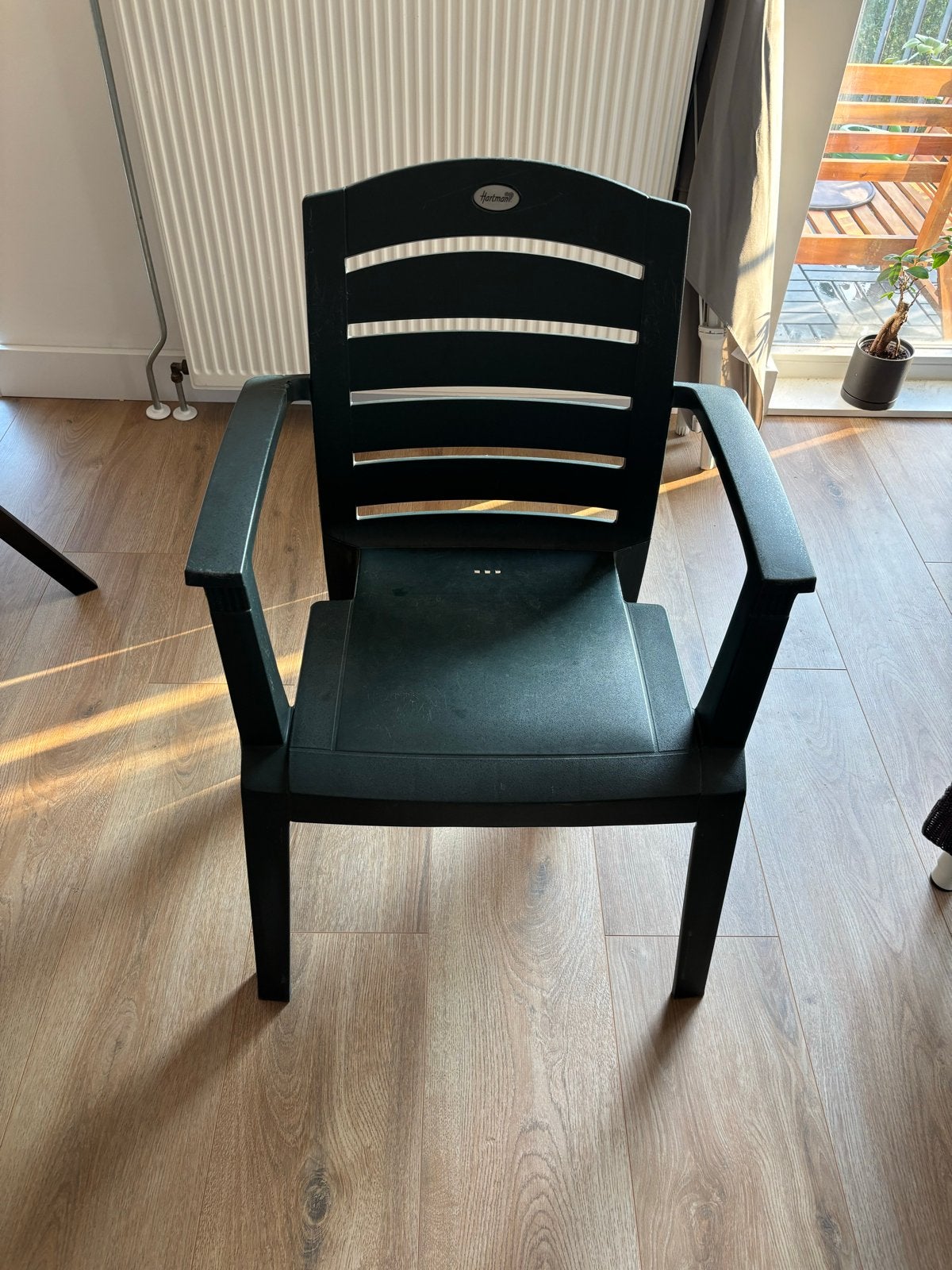 4 hartman donkergroene tuinstoelen stapelbaar, Ophalen, Gebruikt, Kunststof, Stapelbaar