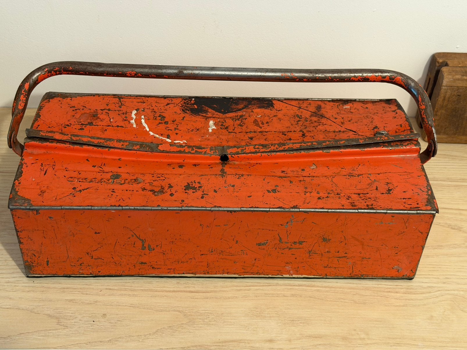 Zeldzame vintage Skandia metalen gereedschapskist, Ophalen, Minder dan 50 cm, Gebruikt, Minder dan 50 cm