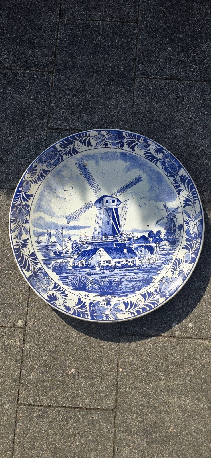 Delfts Blauw Wandbord met Molenlandschap, Antiek en Kunst, Antiek | Wandborden en Tegels, Ophalen