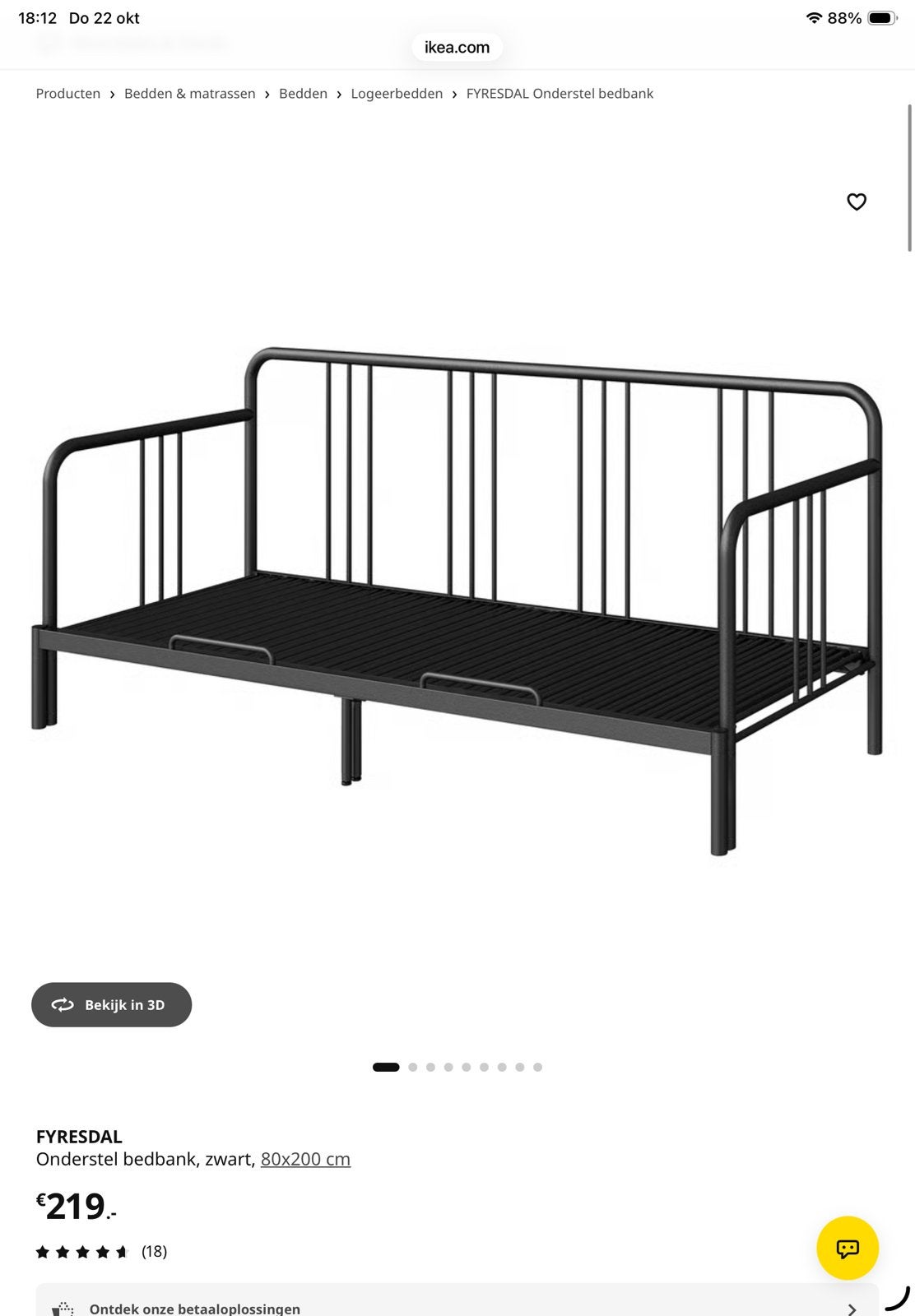 Uitschuifbaar IKEA FYRESDAL bedbank met matras, Ophalen, Eenpersoons, Zwart, 80 cm