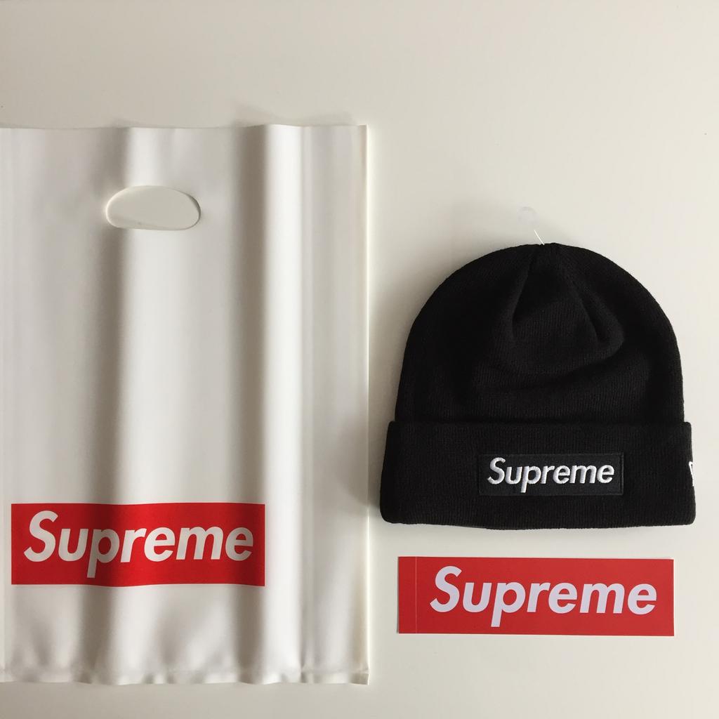 Zwarte Supreme beanie mutsje met box logo drop FW18, Ophalen of Verzenden, Nieuw, Maat 48/50 (M), Muts