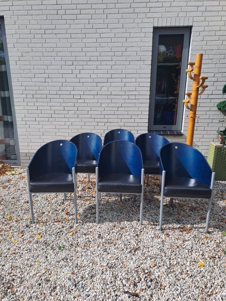 Eeetkamerstoelen blauw, Gebruikt, Blauw, Modern, op 3 aluminium poten., Vijf, Zes of meer stoelen