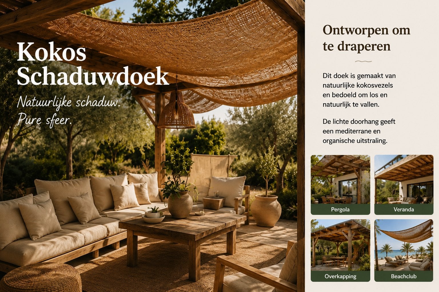 Kokos schaduwdoek / tarp, Verzenden, Nieuw