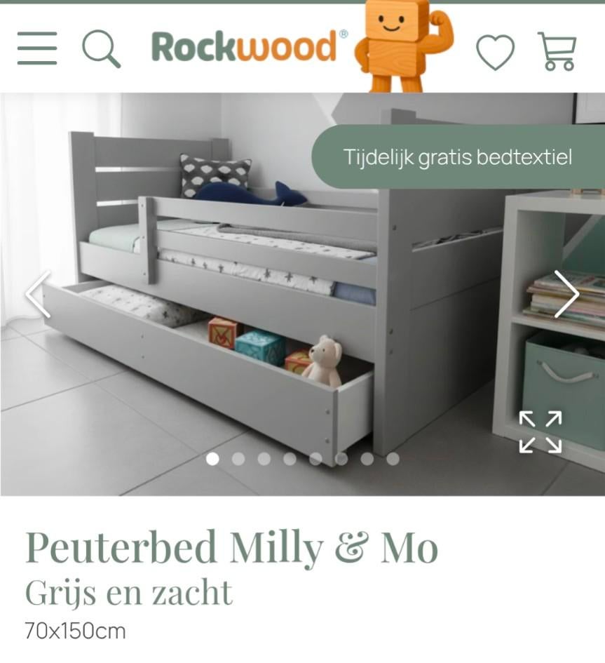 Peuterbed Milly & Mo 70x150 cm - Grijs met lade, Ophalen, Gebruikt, 70 tot 85 cm, 140 tot 160 cm