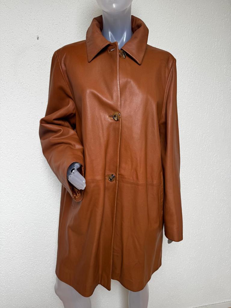 Max Mara cognac leren gevoerde mantel - L / XL, Verzenden, Zo goed als nieuw, Maat 42/44 (L), Bruin