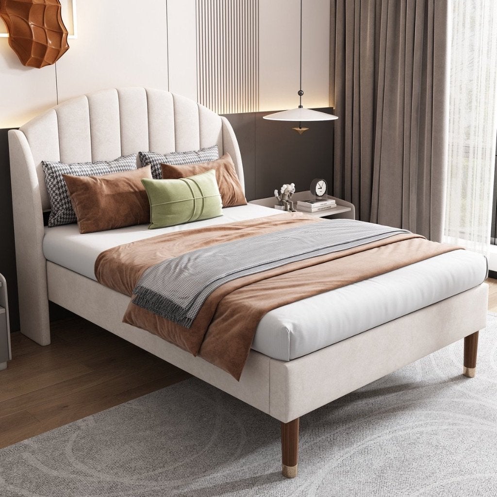 Sweiko NIEUW gestoffeerd eenpersoonsbed, Ophalen, 90 cm, Eenpersoons, Beige