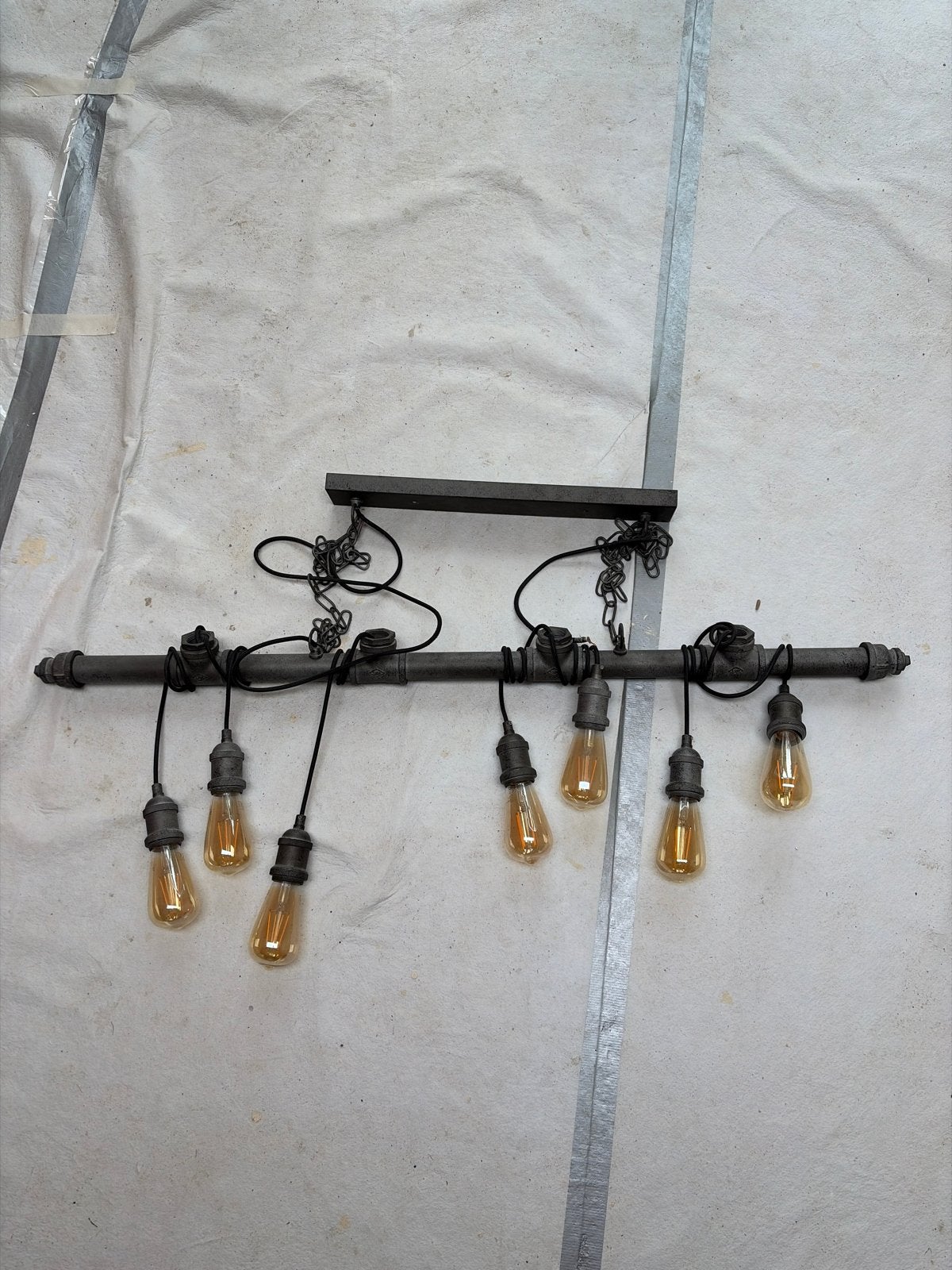 Industriële hanglamp met 8 Edison gloeilampen, Ophalen, Zo goed als nieuw, Metaal, E27 (groot)