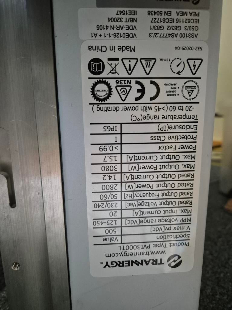 Tranergy PVI3000TL Enkelfase Omvormer - 3080W Max, Ophalen of Verzenden, Gebruikt