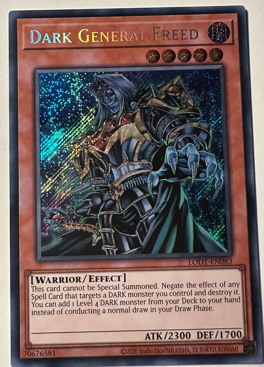 Yu-Gi-Oh! Dark General Freed LODT Print !, Ophalen of Verzenden, Zo goed als nieuw, Losse kaart, Foil