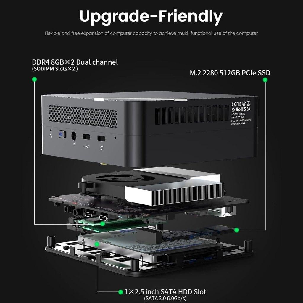 Minisforum UM560, AMD Ryzen 5 5625U, 32GB / 512GB, Computers en Software, Desktop Pc's, Refurbished, SSD, Minisforum, 4 Ghz of meer