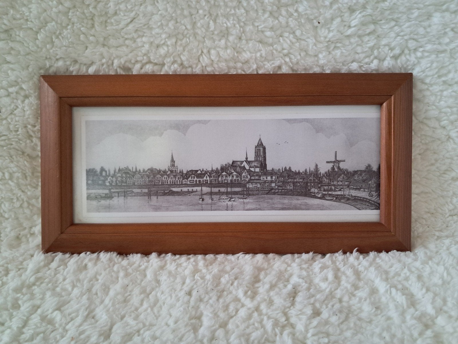 Tholen skyline print in houten lijst, Minder dan 50 cm, Gebruikt, Ophalen of Verzenden, Print