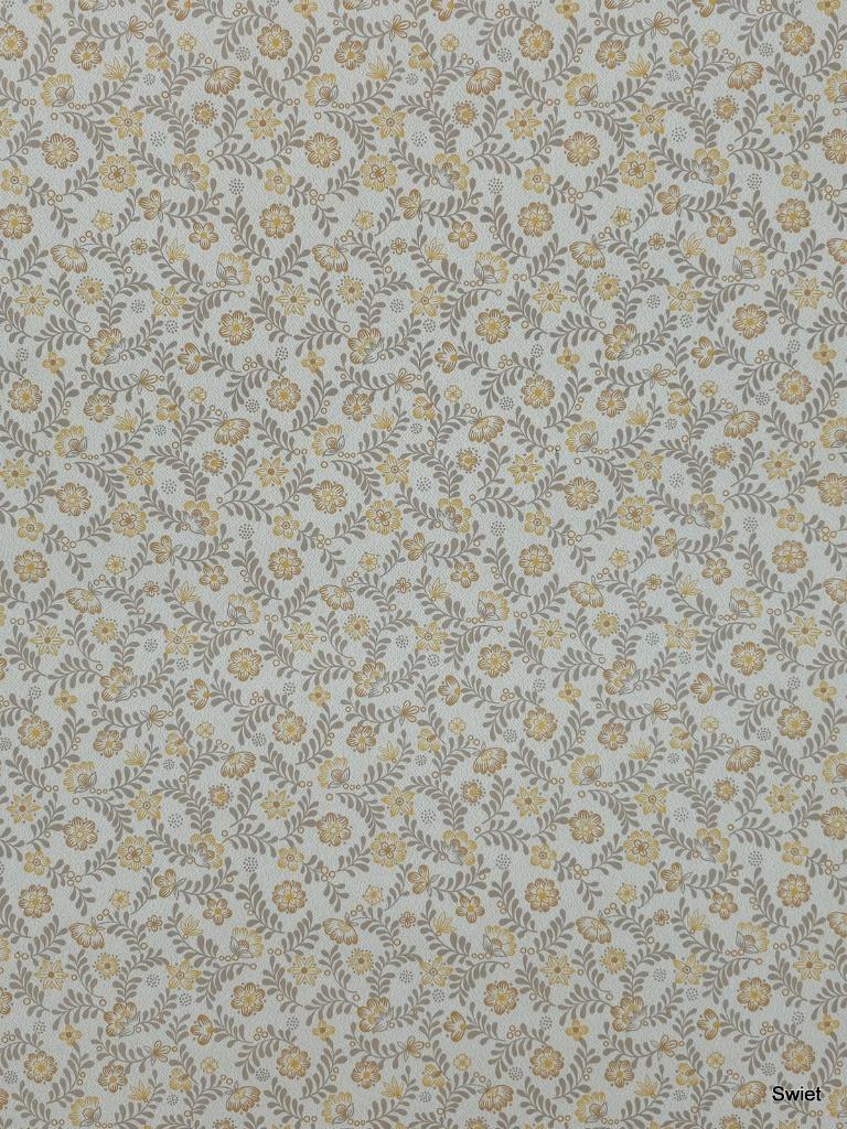 6995 Vintage oker bloemenbehang kleine print swiet, Huis en Inrichting, Stoffering | Behang, Verzenden, Minder dan 10 m², Beige