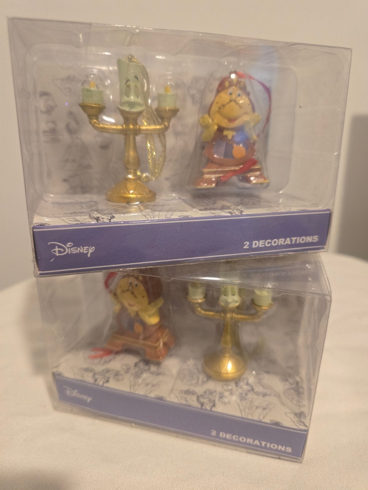 Disney Belle en het Beest kerstornamenten – Lumière & Pendul, Ophalen of Verzenden, Assepoester of Belle, Nieuw, Beeldje of Figuurtje