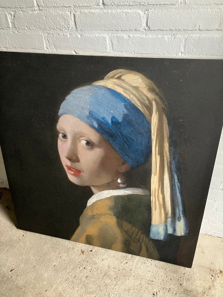 Schilderij meisje met de parel canvas 80x80, Ophalen, Zo goed als nieuw, Schilderij, 75 tot 100 cm