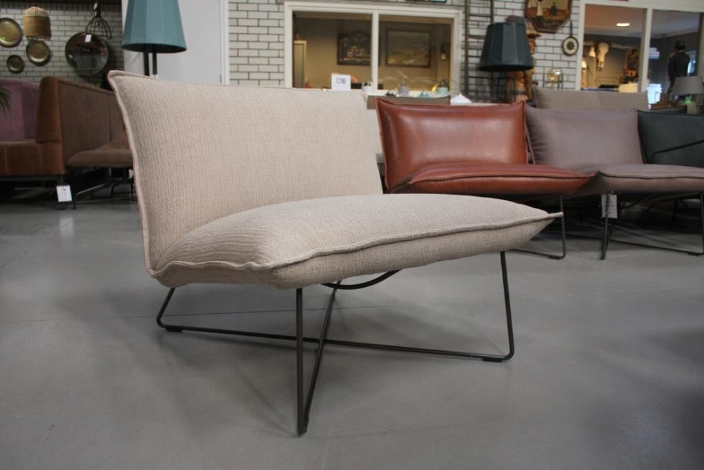 Luxe fauteuil EARL Jess Design metaal stof naturel beige, Huis en Inrichting, Fauteuils, Ophalen, 75 tot 100 cm, Zo goed als nieuw