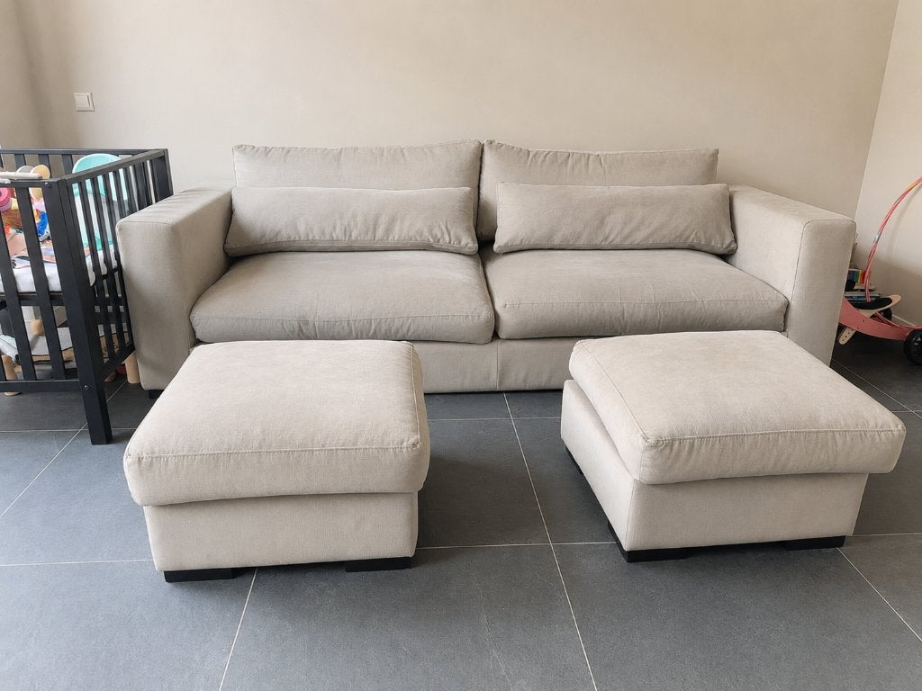 Royale 4-zits  bank Piet Klerkx Fernardo + 2 hockers, Ophalen, 250 tot 300 cm, 100 tot 125 cm, Zo goed als nieuw