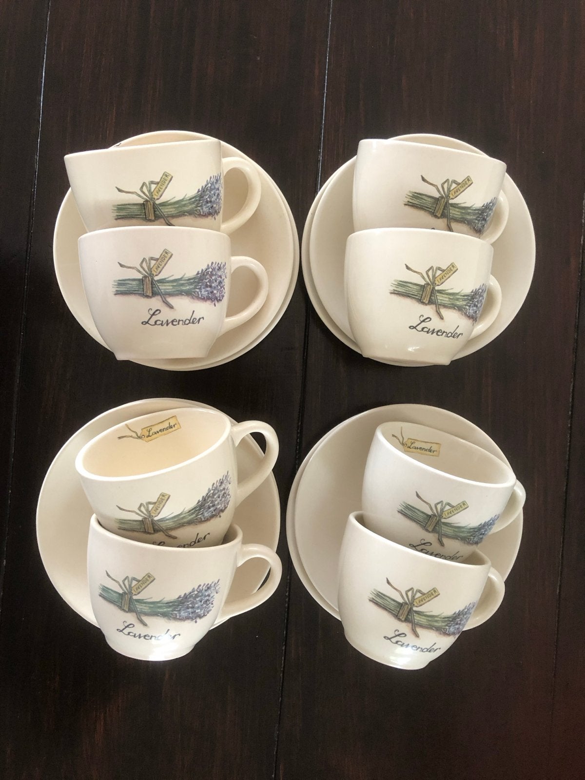 8 kop en schotels 'Lavender' van Jet by Ter Steege, Landelijk/Boerenbont, Nieuw, Ophalen of Verzenden, Kop(pen) en/of Schotel(s)