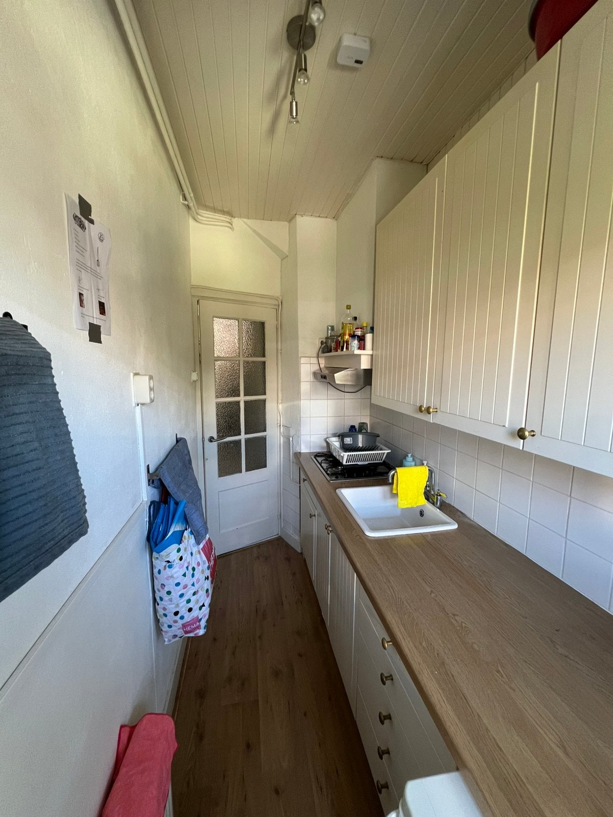 Gratis af te halen IKEA keuken in cremewit en hout., Ophalen, Gebruikt, Wit, Enkelwandige keuken
